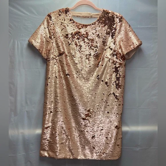 Rose Gold Sequin T-Shirt Dress -M - Picture 5 of 13